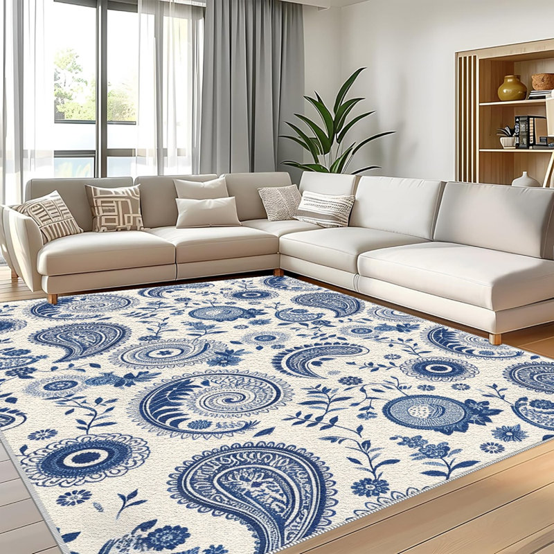 Blue Paisley   area rugs for Living Room, Soft and Comfortable, Suitable for all seasons, easy to maintain, machine washable Indoor floor mat, Under Table Farmhouse suitable for Bedroom, Dining Room, Study,  Balcony, Home Decor Patio