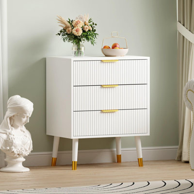 Commode de chambre moderne à 3 tiroirs avec rangement, commode en bois cannelée, petite armoire de rangement pour table de chevet