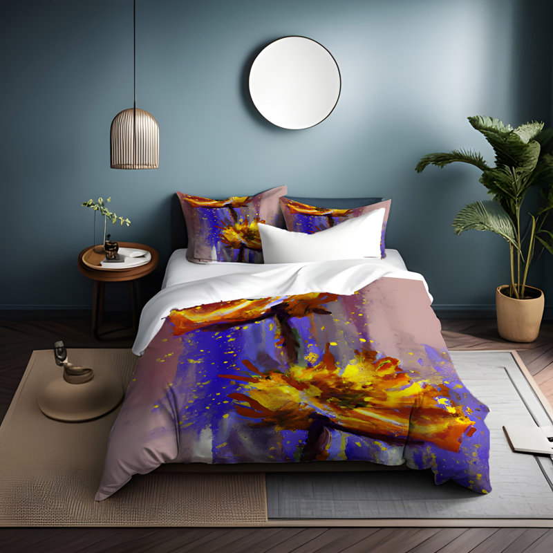 Polyester Floral Duvet Cover, King Duvet Cover + 2 King Shams