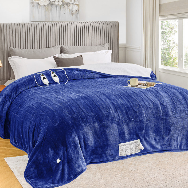 Couverture chauffante douce en sherpa avec contrôle, Grand lit, Marine