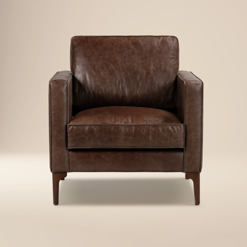 Fauteuil en cuir italien Mateo, Cuir véritable brun chocolat