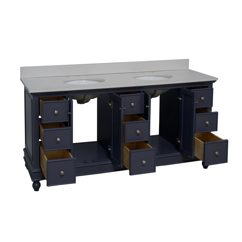 Ensemble de meuble-lavabo double 72 po Ferdinand, Gris marine, Quartz