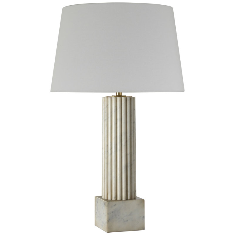 Chapman & Myers Reeve 29" Table Lamp in Vintage Carrara with Linen Shade, Marble, Natural