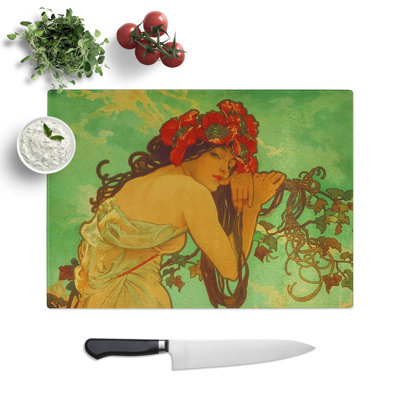 Lady with Flowers in Her Hair by Alphonse Mucha Chopping Board
