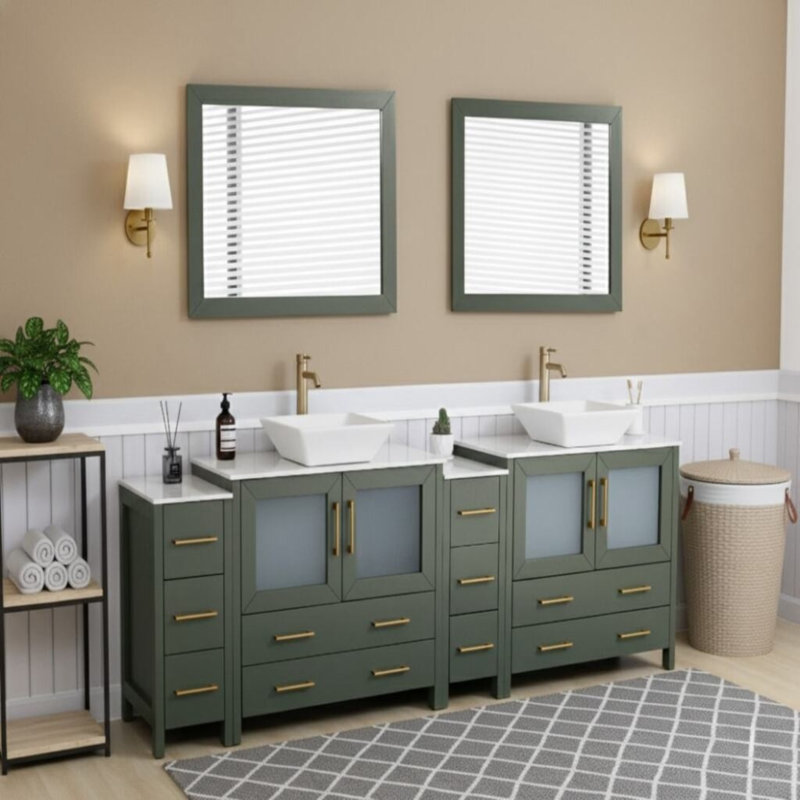  Framed 96" Double Bathroom Vanity Set with Mirror, Vintage Green