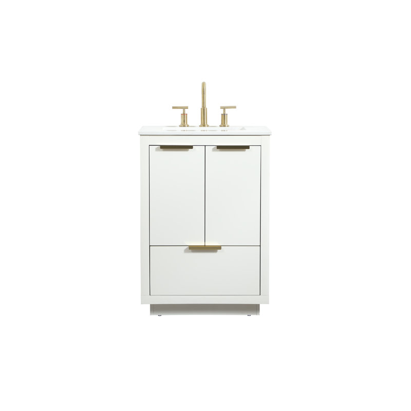 Broadlands 24'' Single Bathroom Vanity with Engineered Marble Top, White