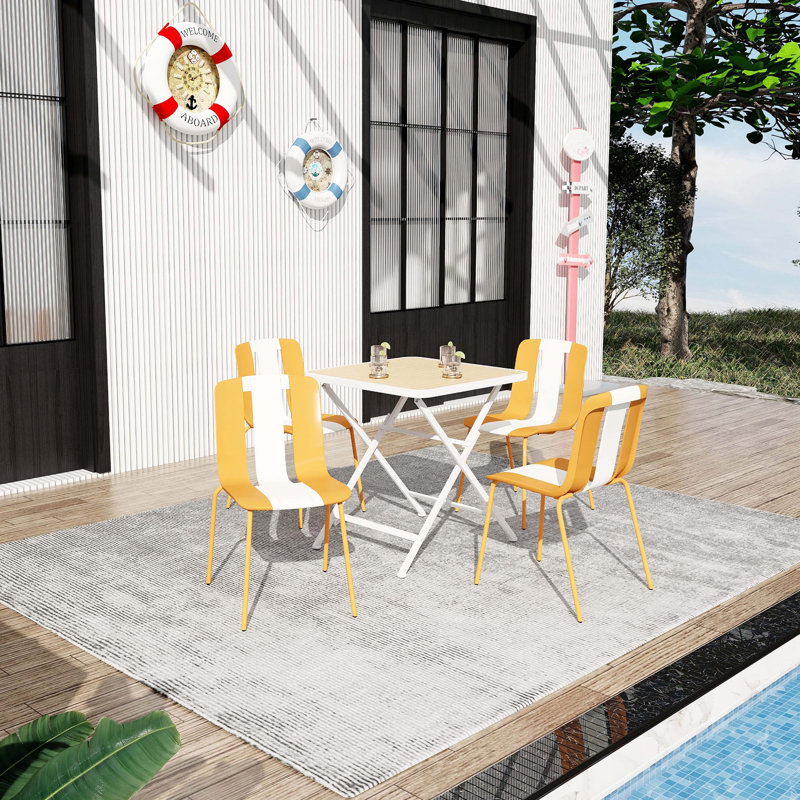 Chaises modernes d'intérieur / d'extérieur - Ensemble de 4 sièges en PP avec pieds en métal robustes, Tropical Orange;White