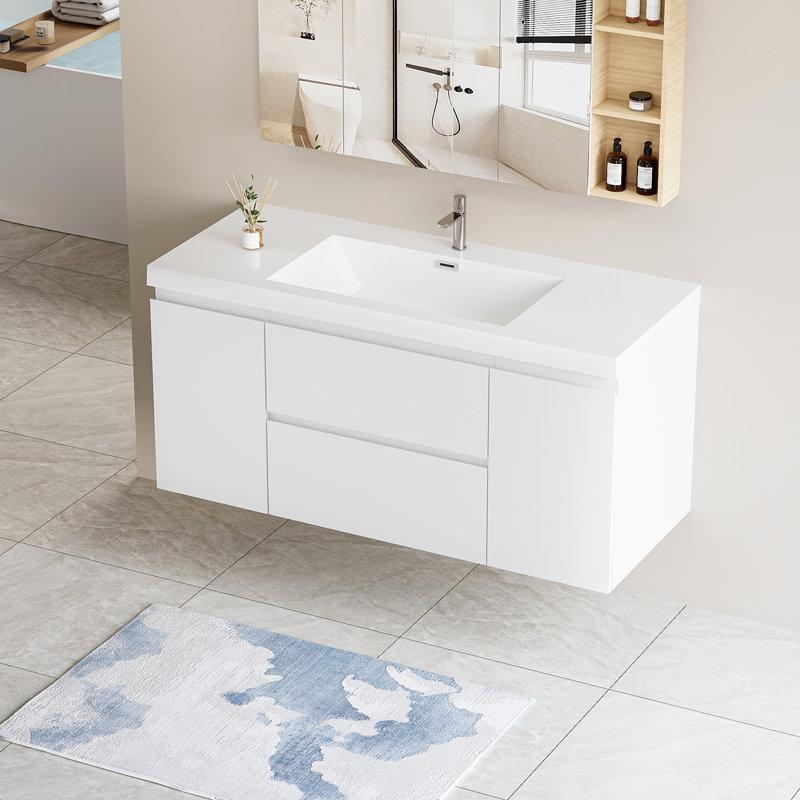 Meuble-lavabo flottant avec lavabo et meuble-lavabo, Blanc