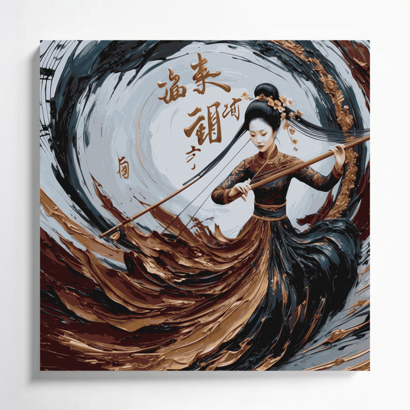 «Music Erhu Grey», art mural sur toile, H 12 po x l 12 po