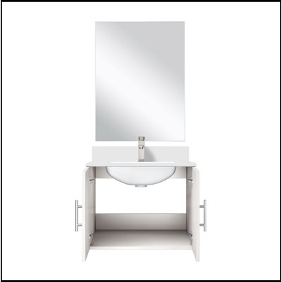 Glossy White Single Bath Vanity 24 In. W X 22 In. D, White Quartz Countertop, 18 In. Mirror And Faucet Set