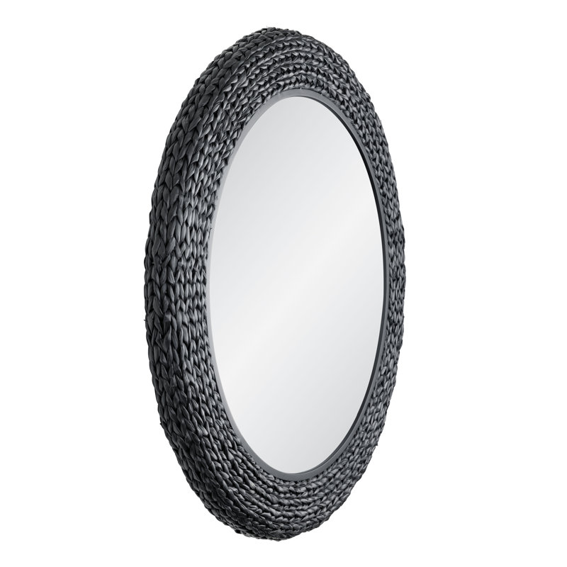 Athena Round Wall Mirror - 40"W x 40"H - Matte Black/Black Seagrass, Matte Black, 40.25" x 40.25"