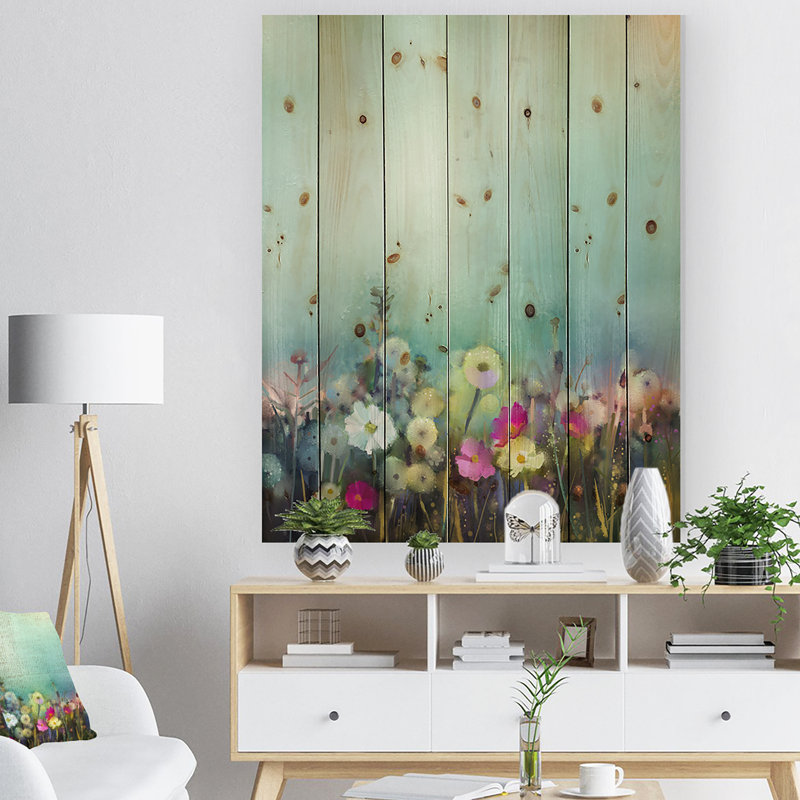 Pissenlit coquelicot et marguerite - peinture sur bois sans cadre, H 36 po x l 24 po x P 1 po