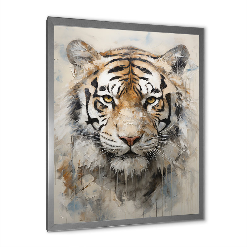 Minimalisme beige tigre II - impressions sur toile d'animaux tigrés, H 44 po x l 34 po, Cadre photo blanc