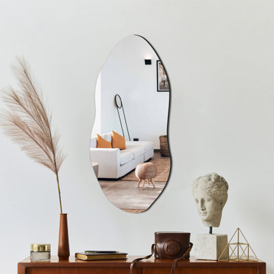 Miroir mural irrégulier pour mur, entrée, chambre à coucher, miroir asymétrique avec crochets, miroir en nuage, miroir esthétique, miroir sans cadre