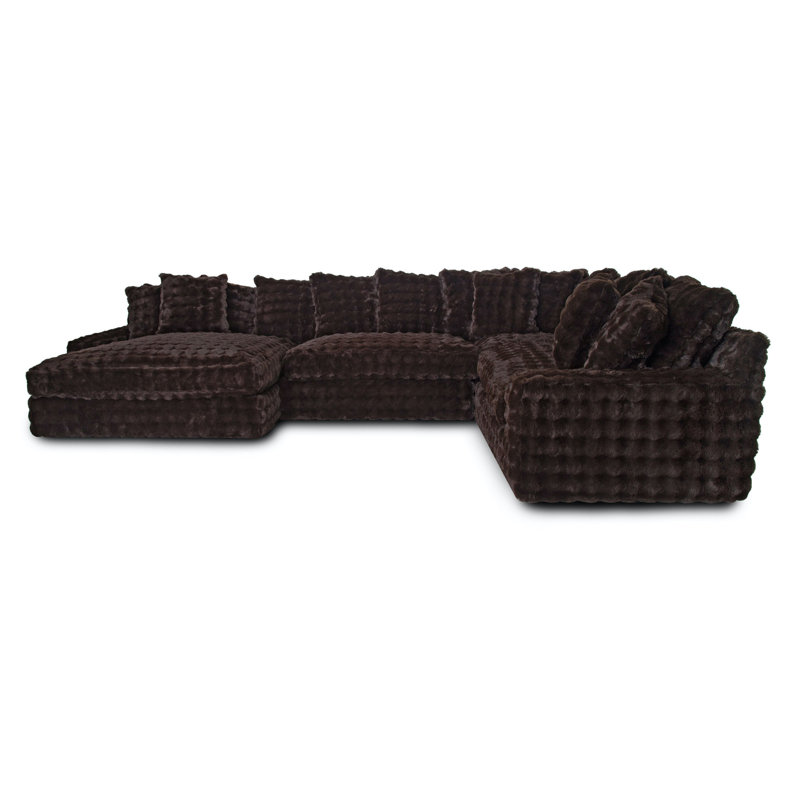 Canapé modulaire 4 pièces avec méridienne Everette, Polyester brun, Face à la gauche