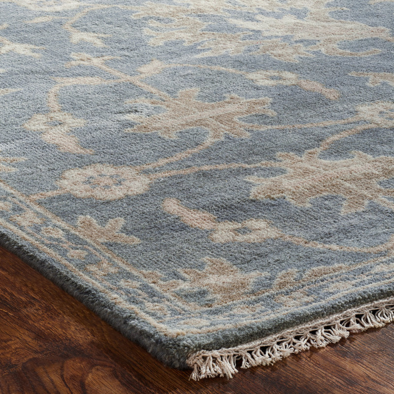 Faucett Wool Oriental Area Rug in Blue, Rectangle 6' x 9'