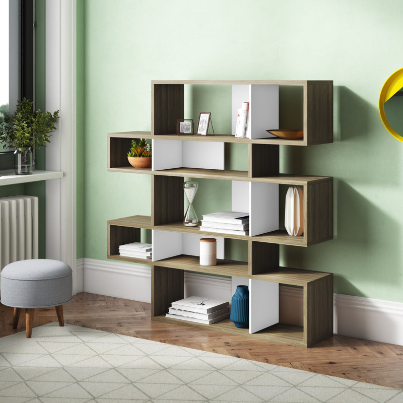159.99cm H x 156.01cm W Geometric Bookcase, Walnut / White