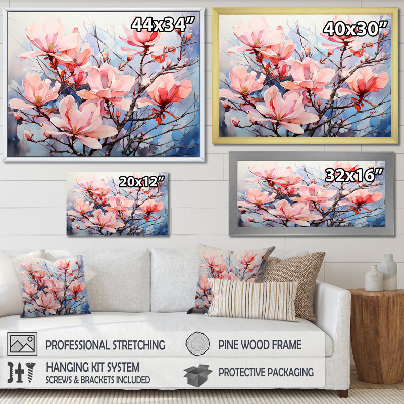 Lavish Magnolia Tree IV sur impression sur toile, H 16 po x l 32 po x P 1 po, Cadre flottant noir
