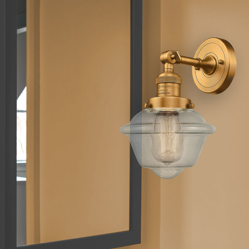 Gaspard Dimmable Bath Sconce, 6 Watt Vinage LED Bulb, Seedy, Brushed Brass