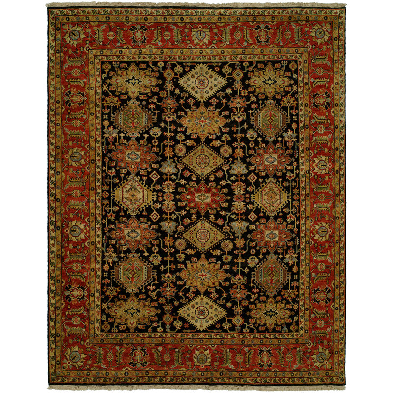 Mcnabb Wool Oriental Area Rug in Ebony, Rectangle 12' x 15'
