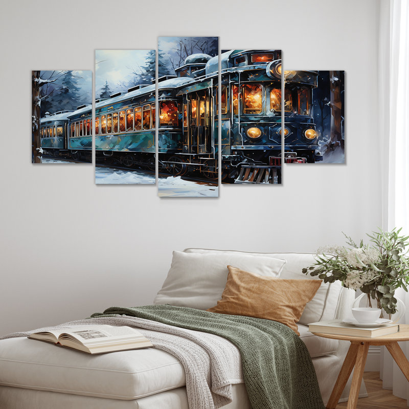 «Christmas Train Journey III - Transport train, art mural multi-panneaux»