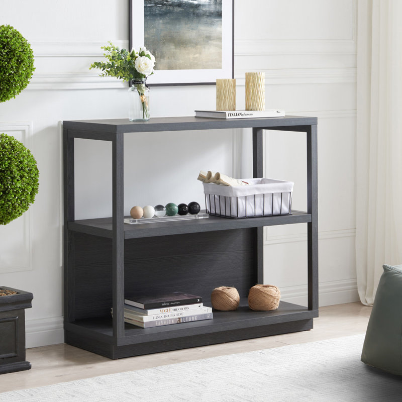 33" Three Tier Standard Bookcase, Dark Grey