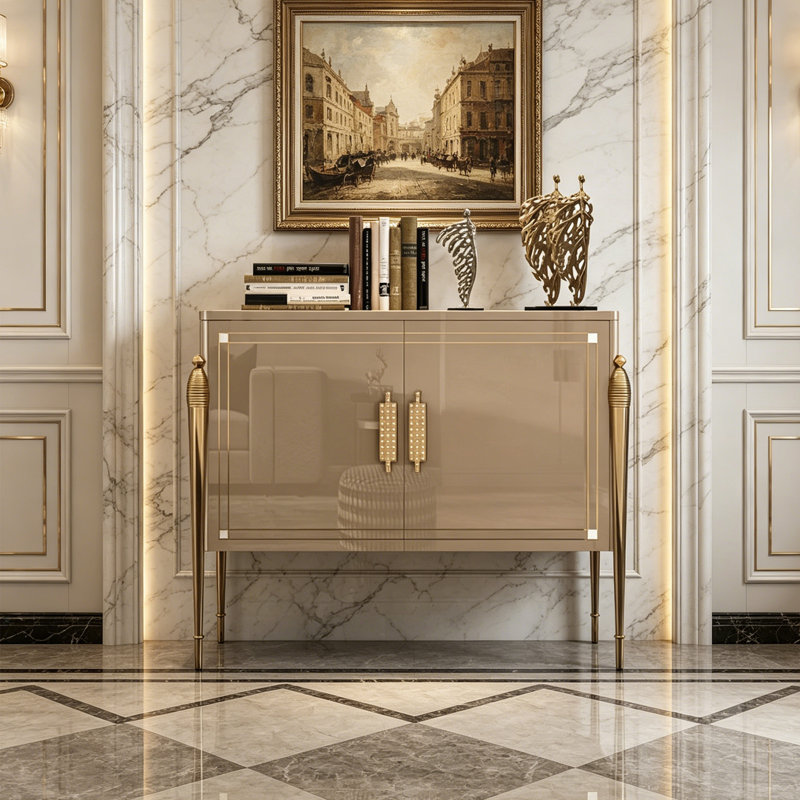 Buffet moderne luxueux peint de luxe, H 35,43 po x l 47,24 po x P 15,75 po, Couleur champagne
