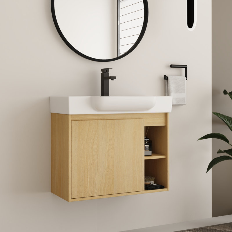 Oakshade 28'' Wall Mounted Single Bathroom Vanity Set with Ceramic Vanity Top, 28", Beige
