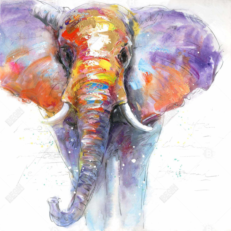 Colorful Walking Elephant | Purple Framed Canvas for Bedroom
