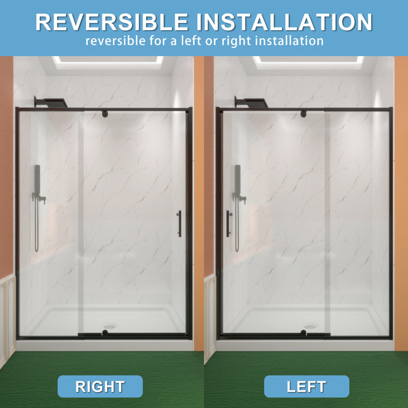 Porte de douche pivotante en verre pivotant, l 54 po x H 71 po, verre trempé clair de 1/4 po, cadre pivotant, durable et facile à installer