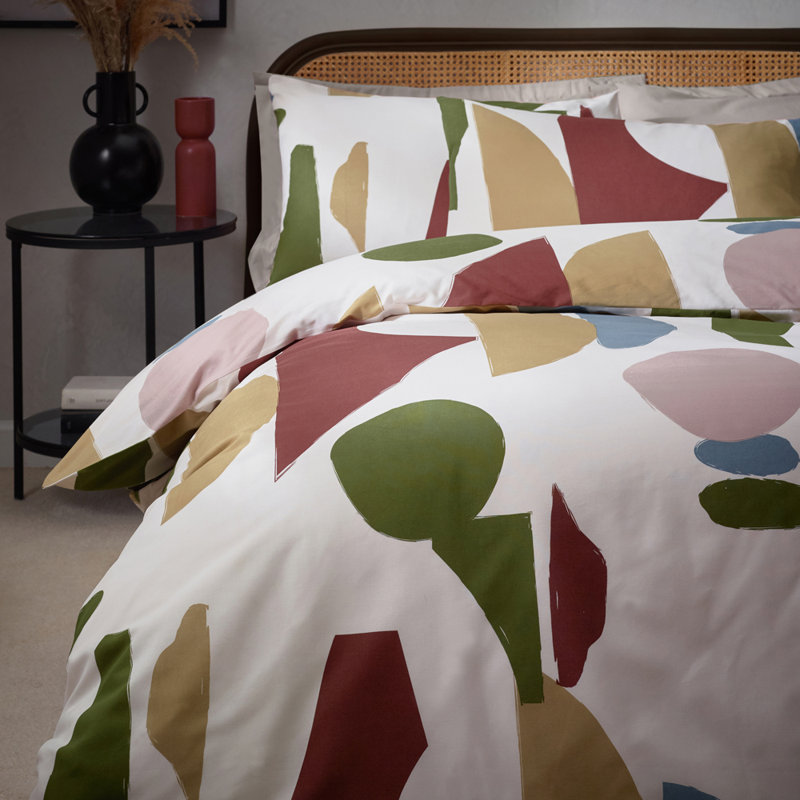 Areonia 144 TC Duvet Cover Set, Green/Red/Tan, Kingsize - 2 Standard Pillowcases