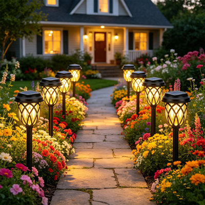 Éclairage de sentier solaire pour l'extérieur, ensemble de 8 lumières de jardin à énergie solaire, éclairage de paysage imperméable incassable Dusk To Dawn IP65 pour allée de patio