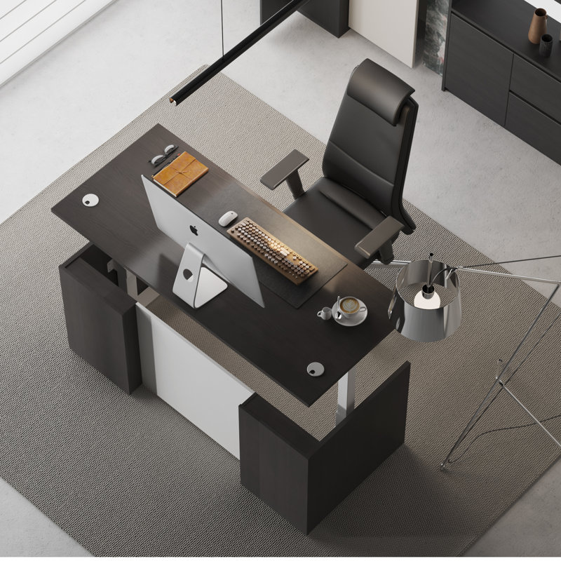 Nedelea Adjustable Height Executive Standing Desk, Khalba Oak, Rectangular without Drawer