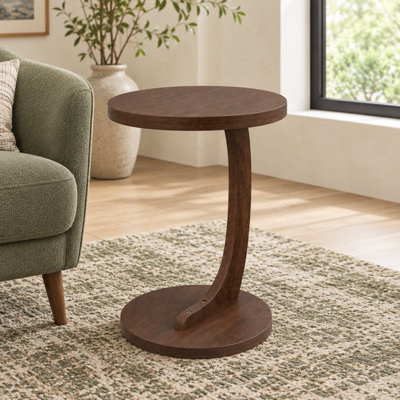 14.96" W C-Shaped End Table, Walnut Wood Grain Sofa Side Table with Wide Base, Space-Saving Snack Table for Living Room, Bedroom, and Home Office