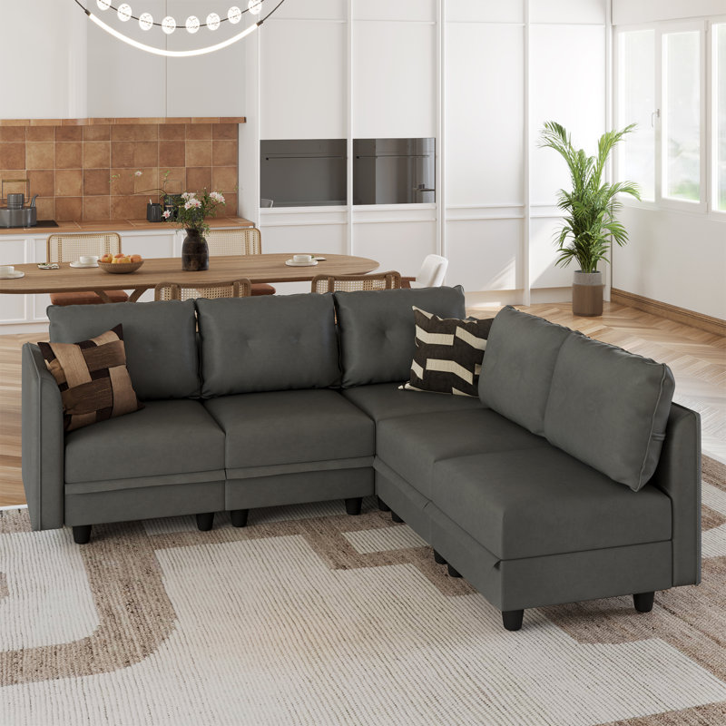 Canapé rembourré avec rangement Zendajas, Mélange de polyester gris
