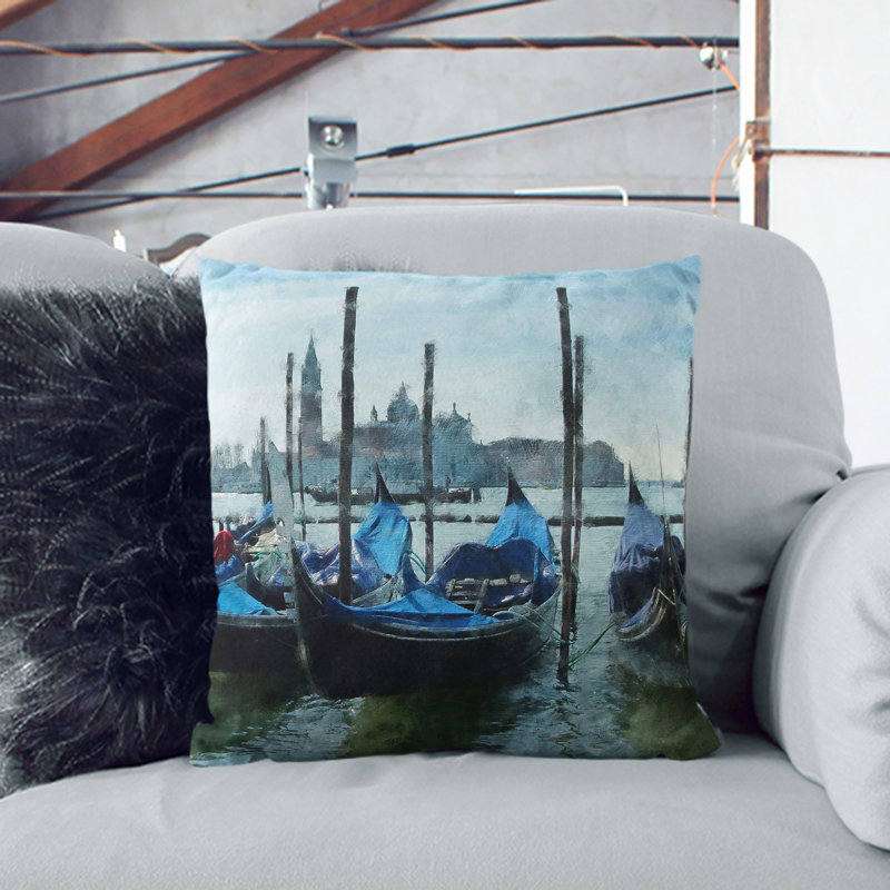 Gondolas In Venice Vol.2 Painting Square Throw Cushion, 55cm H x 55cm W x 20cm D, Stone