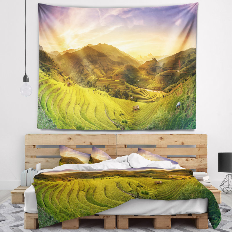 Tapisserie de riz en polyester sur terraced avec accessoires suspendus inclus, H 32 po x l 39 po