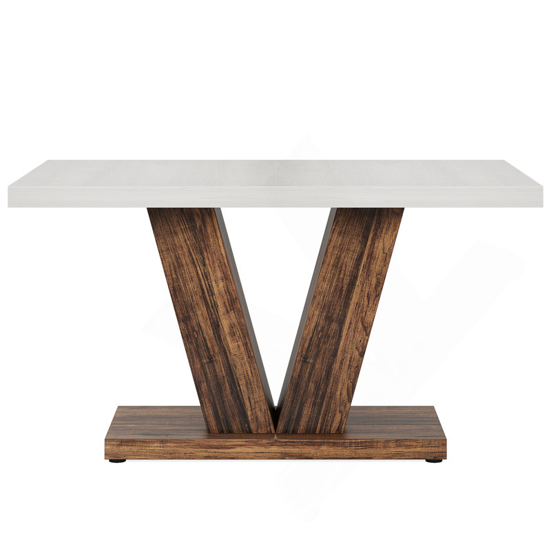 47" Farmhouse Dining Table For 4-6 – White Kitchen & Dinner Table With Heavy-Duty Pedestal Base, Rustic Wooden Eating Table For Small Spaces, Apartments, Home Dining Room  (Table Only)