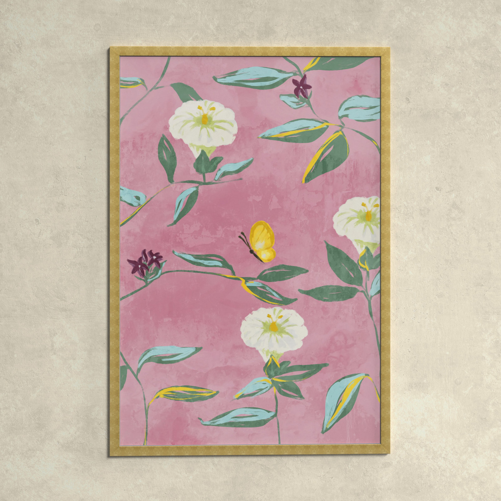 Floral Spring Tapestry Pattern by Birch Lane™ - Picture Frame Print, Gold, 32" H x 22" W