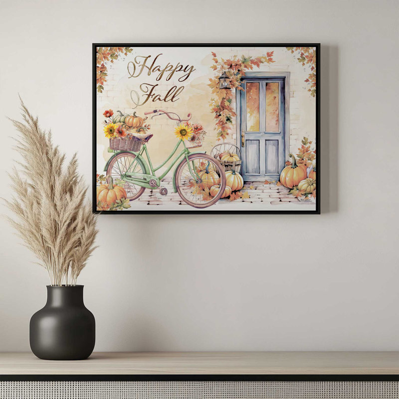 Happy Fall Bicycle by Nicole DeCamp Art Print, Framed Canvas, Brown, 24 W x 18 H
