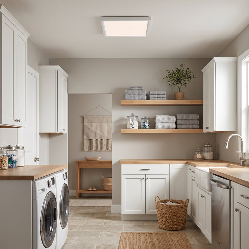 Outskirts Integrated LED White Lustre Flush Mount Light, White, 1" H x 15" W x 15" D