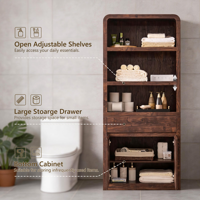 Grande armoire de rangement de 72 po avec portes et tiroir Apollo Maud, Brun