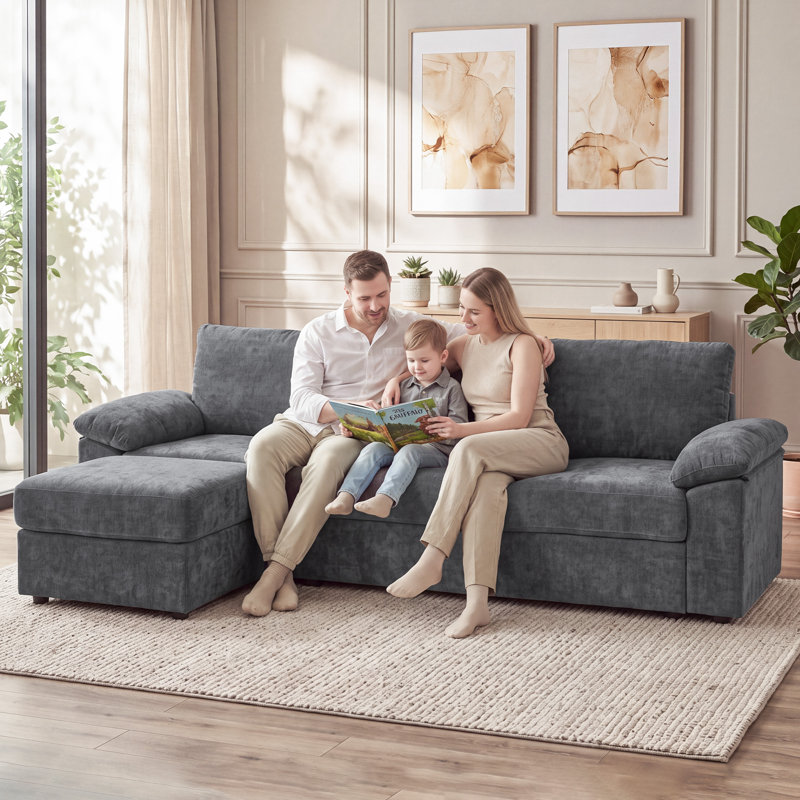 Canapé modulaire en chenille de 73 pouces – Causeuse avec accoudoirs rembourrés, 2 sièges, Gris foncé