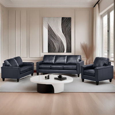  Ensemble de salon en cuir véritable 3 pièces Deboer