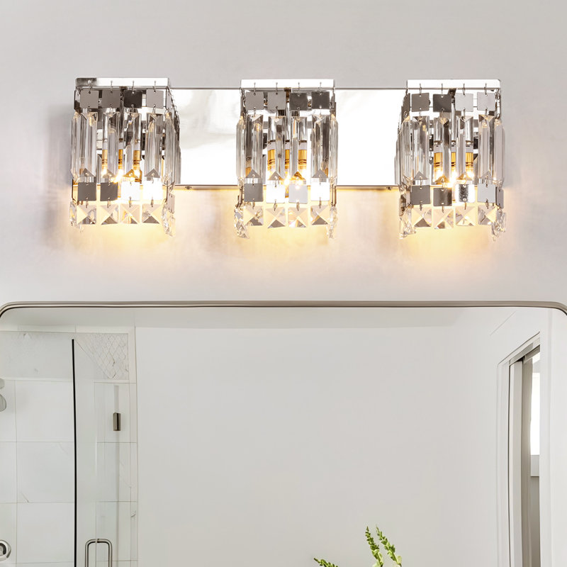 Amora 3-Light Dimmable Rectangular Bathroom Vanity Light With Crystal Shade