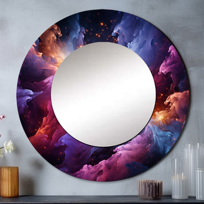 Gold Purple Abstract Fractal Interstellar Dreams - Fractals Gold Large Round Mirror