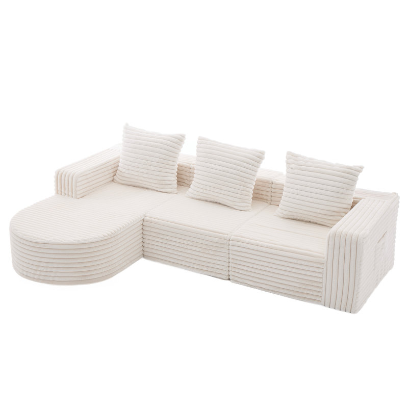 Boneless Boneless Cloud Couch, 102" L-shape Modular Sectional Sofa With Chaise, Soft Faux Fur Deep Seat, 3 Pillows & 2 Side Pockets For Living Room, Bedroom