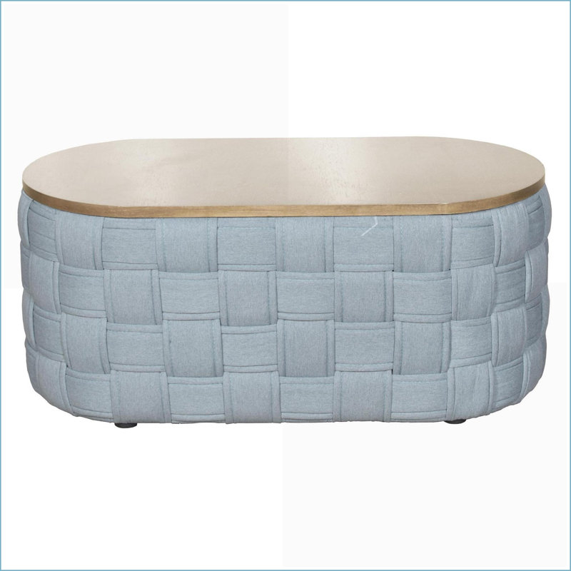 Table basse en chenille clair sarcelle pour le salon, plateau robuste de 15 mm et ambiance accueillante