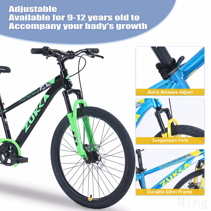 Vélo de montagne, VTT 24 pouces pour garçons et filles de 9 à 12 ans, plusieurs couleurs