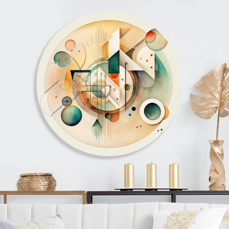 «Warm Minimalist Circular Abstract II - Abstract Minimalisme», art mural rond sur métal, L 36 po x H 36 po